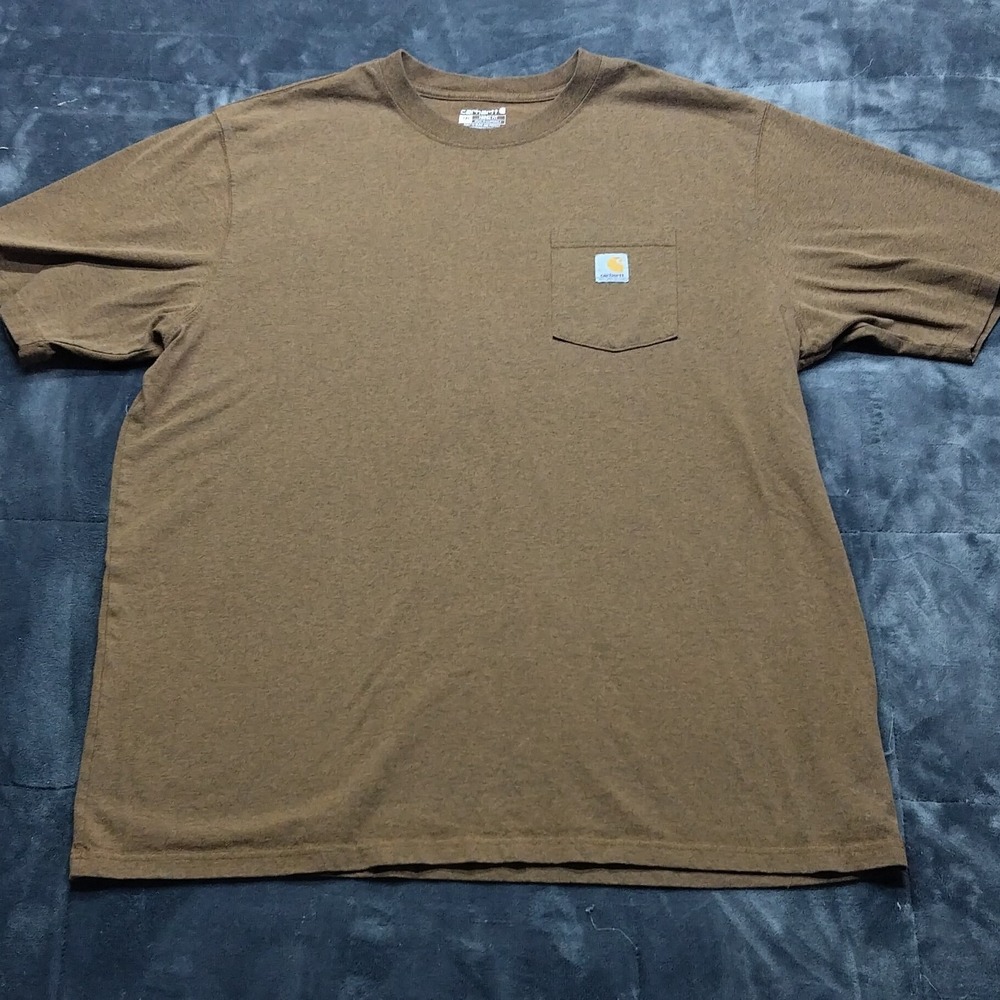 Carhartt Classic Logo Pocket T Shirt Adult 2XL Tall Brown Loose Fit Mens